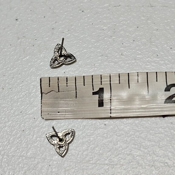 Celtic Trinity Knot Silver Tone Triangle Stud Earrings Fashion Jewelry Women - Picture 3 of 3